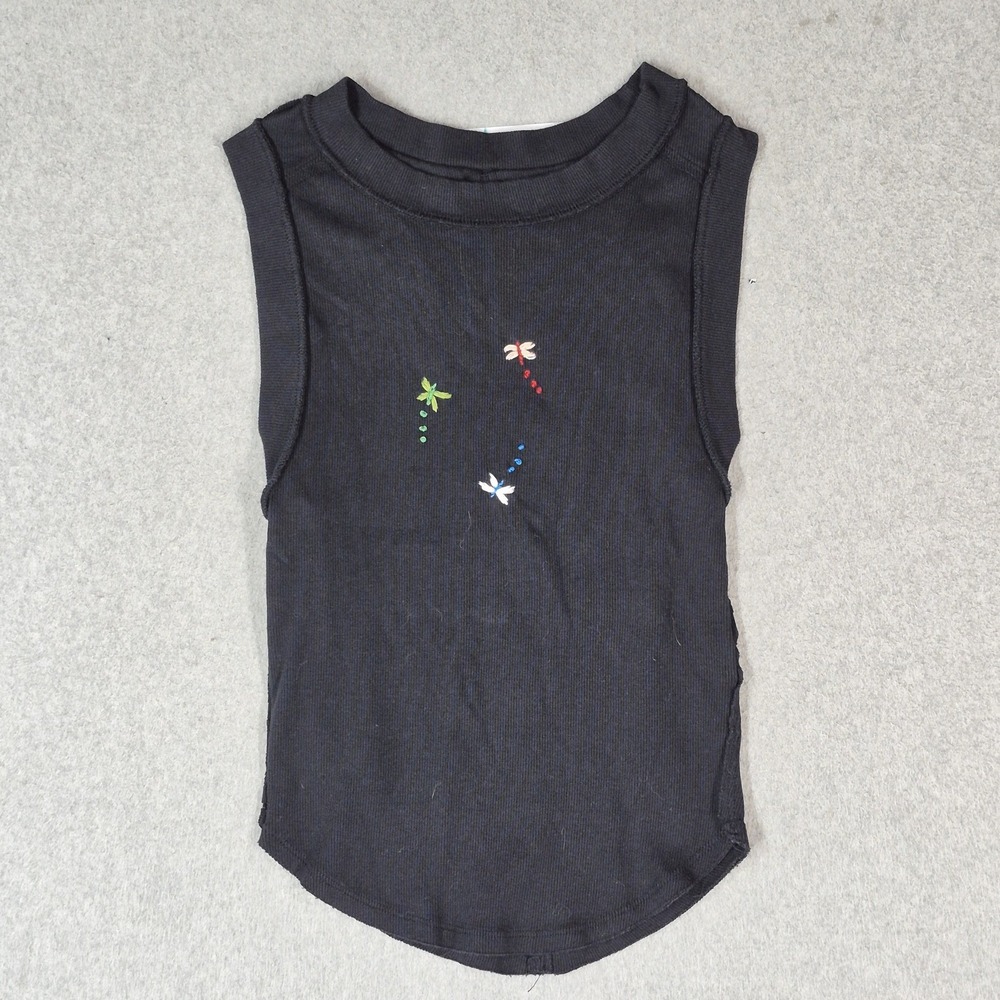 We The Free Women Shirt SMALL Black Embroidered Butterfly Pullover Stretch